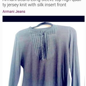 Armani Jeans Women's Black Long Sleeve Top with pure silk tuxedo style insert